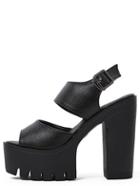 Romwe Wide Strap Platform Chunky Heel Sandals - Black