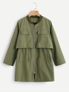 Romwe Tiered Drawstring Trim Zip Up Coat