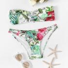 Romwe Cut-out Knot Random Floral Bikini Set
