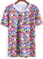 Romwe Multicolor Short Sleeve Minions Captain America Print T-shirt