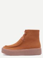 Romwe Brown Plush Leather Lace Up Rubber Sole Booties
