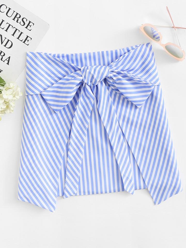 Romwe Contrast Stripe Knotted Skirt