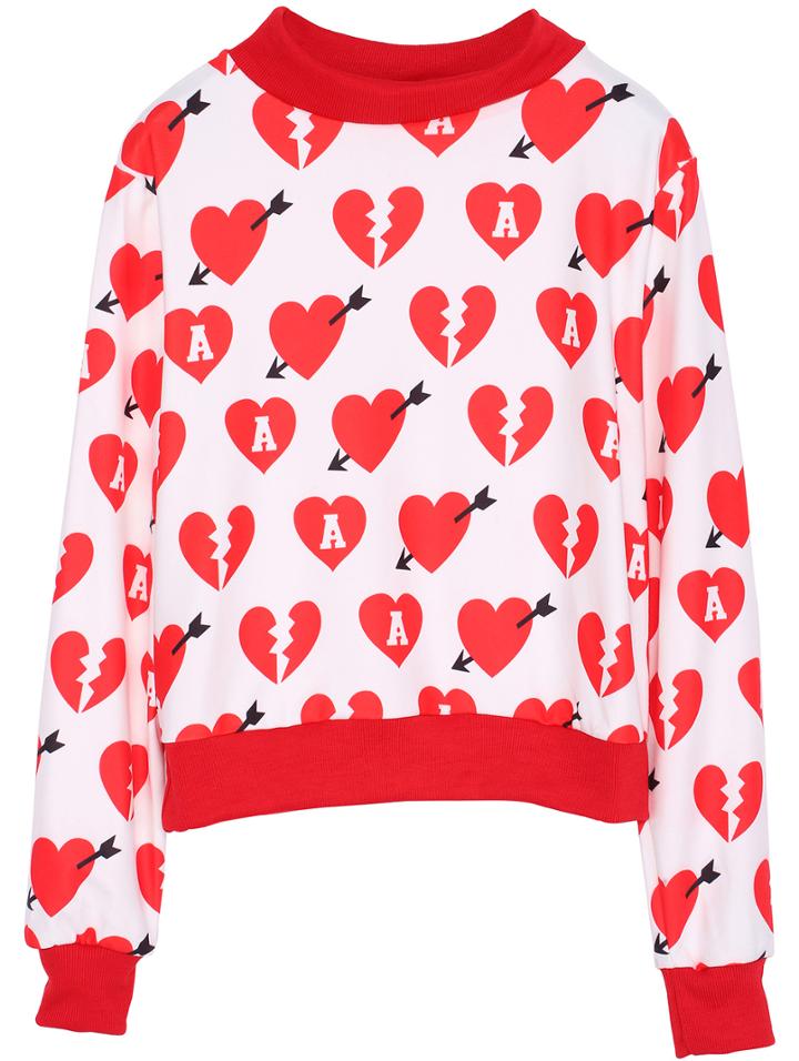 Romwe Arrow Hearts Print Crop Sweatshirt