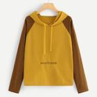 Romwe Letter Embroidered Cut And Sew Drawstring Hoodie