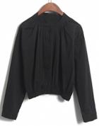 Romwe Stand Collar Buttons Crop Black Blouse