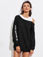 Romwe Asymmetric Contrast Open Shoulder Pullover