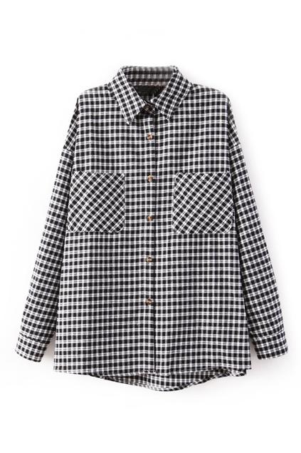 Romwe Check Print Grey Shirt