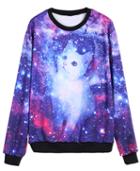 Romwe Galaxy Cat Print Sweatshirt