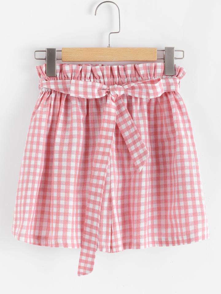 Romwe Checked Self Tie Waist Shorts