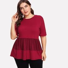Romwe Plus Color Block Ruffle Hem Tee