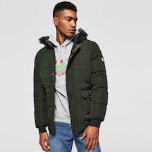 Romwe Men Patched Contrast Faux Fur Hooded Puffer Coat