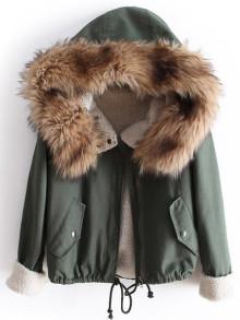 Romwe Faux Fur Hooded Quilted Drawstring Coat