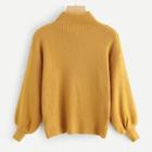 Romwe Stand Collar Solid Bishop Sleeve Sweater