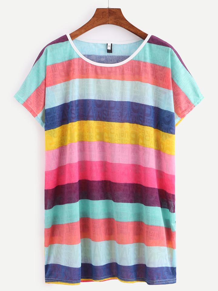 Romwe Colorful Wide Stripe T-shirt
