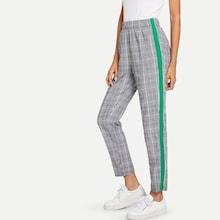 Romwe Striped Tape Side Plaid Pant