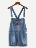 Romwe Straps Denim Lip Patch Romper