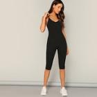 Romwe Solid Skinny Cami Jumpsuit