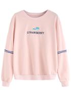 Romwe Pink Embroidered Sweatshirt With Sleeve Tape Detail
