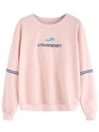 Romwe Pink Embroidered Sweatshirt With Sleeve Tape Detail