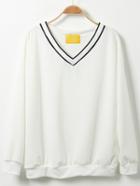 Romwe V Neck Loose White Sweatshirt