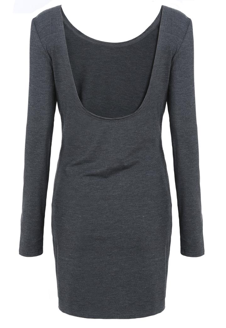 Romwe Dark Grey Long Sleeve Ruched Wrap Bodycon Dress