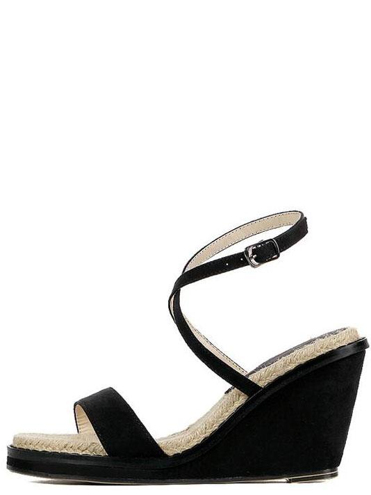 Romwe Black Cross Front Wedges Sandals