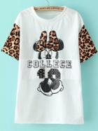 Romwe Contrast Leopard Mickey Print White T-shirt