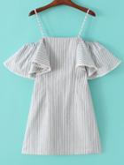 Romwe Blue Vertical Striped Off The Shoulder Ruffle Blouse