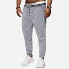 Romwe Guys Stripe Pattern Button Front Drawstring Pants