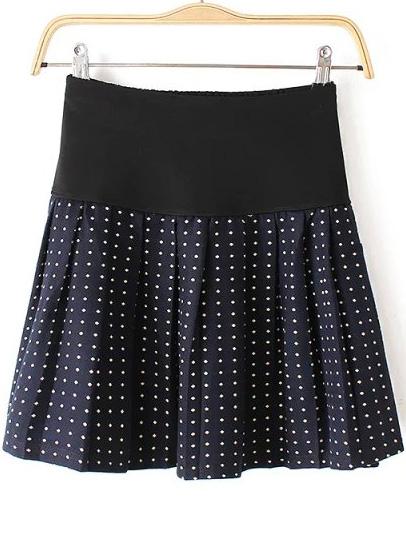 Romwe Elastic Waist Polka Dot Navy Skirt