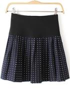 Romwe Elastic Waist Polka Dot Navy Skirt