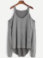 Romwe Grey Cold Shoulder High Low Sweater