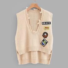 Romwe Patch Detail High Low Knit Vest