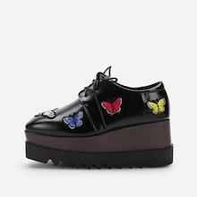 Romwe Butterfly Embroidery Lace-up Wedges