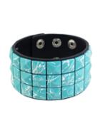 Romwe Blue Adjustable Wide Leather Wrap Bracelet