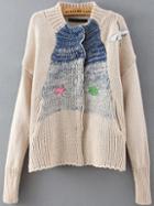 Romwe Stand Collar Crane Embroidered Apricot Cardigan