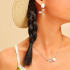 Romwe Floral Bar Decor Pendant Necklace & Stud Earring 3pcs