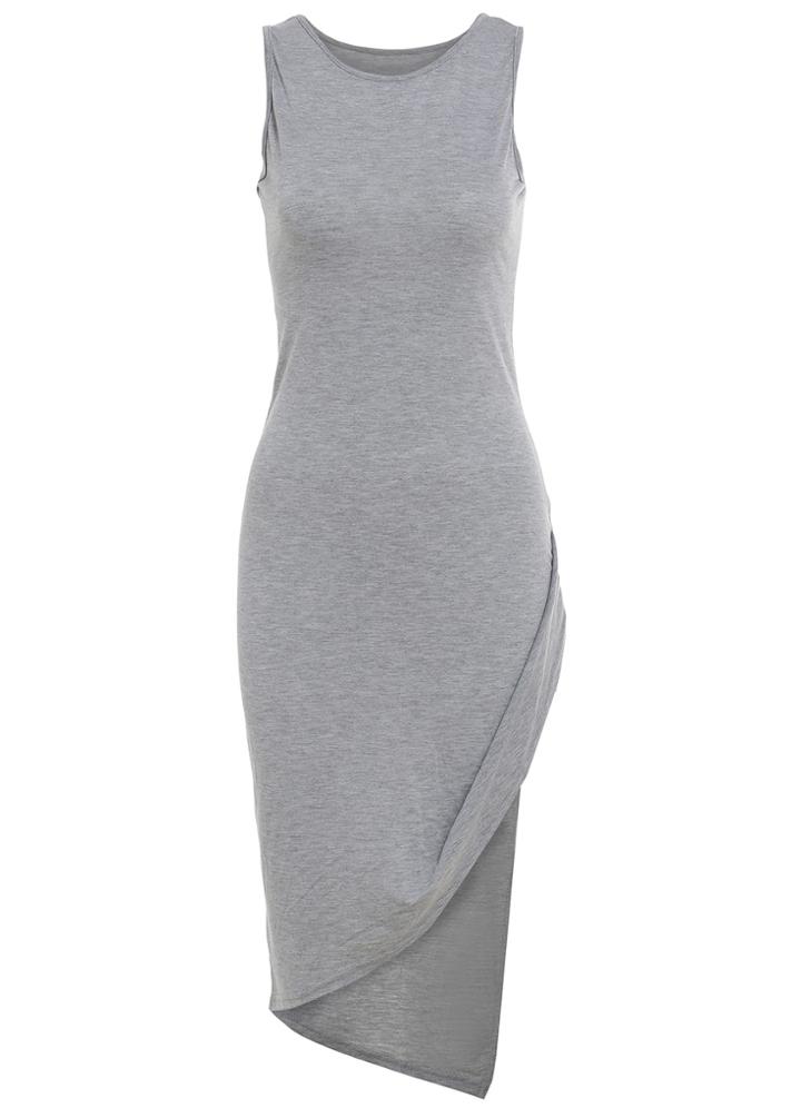 Romwe Round Neck Sleeveless Asymmetrical Dress