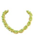 Romwe Gold Green Plated Chain Beads Braided Colalr Necklace