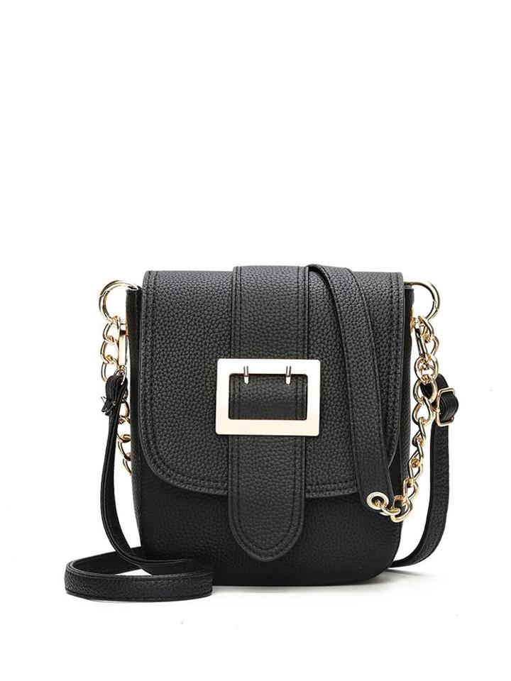 Romwe Pebbled Buckle Detail Shoulder Bag