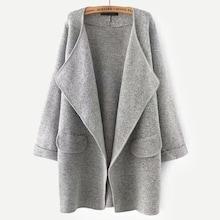 Romwe Solid Waterfall Cuffed Cardigan