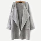 Romwe Solid Waterfall Cuffed Cardigan