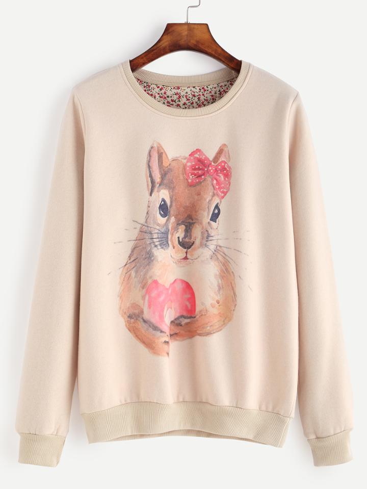 Romwe Pink Animal Print Sweatshirt