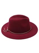 Romwe Burgundy Fedora Hat With Metal Jadoku Chain