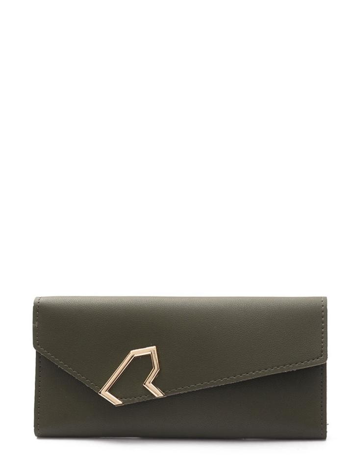 Romwe Metal Detail Foldover Pu Wallet