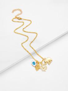 Romwe Clover & Elephant Pendant Link Necklace