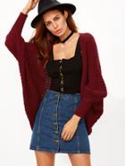 Romwe Burgundy Waffle Knit Cocoon Cardigan