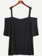 Romwe Black Cold Shoulder Plain Top