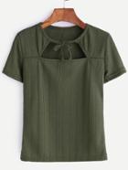 Romwe Army Green Tie Neck Cut Out Knitted T-shit