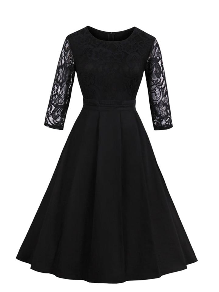 Romwe Lace Sleeve Zip Up Back Dress